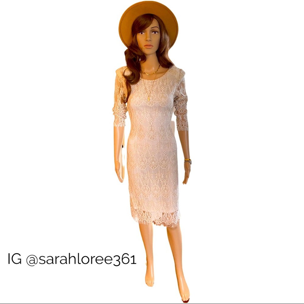 Lace Long-Sleeve Midi Dress (M)